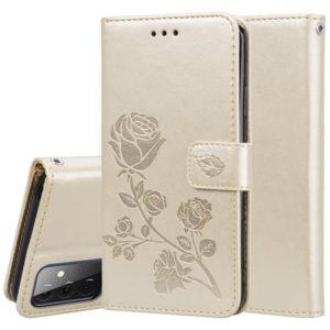 For Samsung Galaxy A72 5G / 4G Rose Embossed Horizontal Flip PU Leather Case with Holder & Card Slots & Wallet(Gold) (OEM)