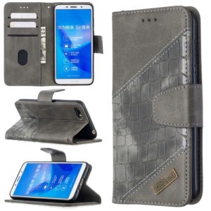 For Huawei Y5 (2018) Matching Color Crocodile Texture Horizontal Flip PU Leather Case with Holder & Card Slots & Wallet(Grey) (OEM)
