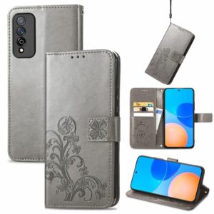 For Honor Play 5T Pro Four-leaf Clasp Embossed Leather Case with Lanyard & Card Slot & Wallet & Holder(Gray) (OEM)