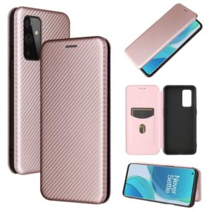 For OnePlus 9 Carbon Fiber Texture Horizontal Flip TPU + PC + PU Leather Case with Card Slot(Pink) (OEM)