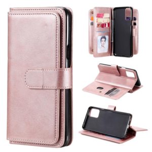 For LG K42 Multifunctional Magnetic Copper Buckle Horizontal Flip Solid Color Leather Case with 10 Card Slots & Wallet & Holder & Photo Frame(Rose Gold) (OEM)