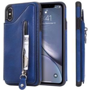 For iPhone XS Max Solid Color Double Buckle Zipper Shockproof Protective Case(Blue) (OEM)