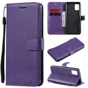 For Samsung Galaxy A51 5G Solid Color Horizontal Flip Protective Leather Case with Holder & Card Slots & Wallet & Photo Frame & Lanyard(Purple) (OEM)