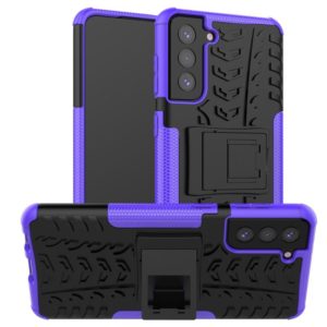 For Samsung Galaxy S21+ 5G Tire Texture Shockproof TPU+PC Protective Case with Holder(Purple) (OEM)