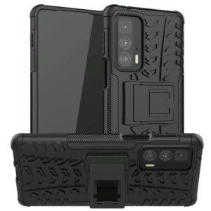 For Motorola Edge 20 Pro Tire Texture Shockproof TPU+PC Protective Case with Holder(Black) (OEM)