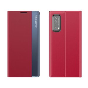 For Huawei P smart 2021 / Y7a Plain Texture Cloth Attraction Flip Holder Leather Phone Case(Red) (OEM)