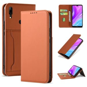 For Huawei Y7 (2019) / Y7 Prime (2019) Strong Magnetism Liquid Feel Horizontal Flip Leather Case with Holder & Card Slots & Wallet(Brown) (OEM)