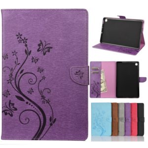 For Samsung Galaxy Tab S6 Lite / P610 Butterfly Flower Embossing Pattern Horizontal Flip Leather Case with Holder & Card Slots & Wallet(Purple) (OEM)