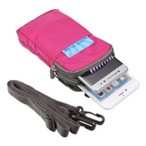 Universal Multi-function Plaid Texture Double Layer Zipper Sports Waist Bag / Shoulder Bag for iPhone X & 7 & 7 Plus / Galaxy S9+ / S8+ / Note 8 / Sony Xperia Z5 / Huawei Mate 8, Size: 16.5 x 9.0 x 3.0cm(Magenta) (OEM)