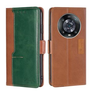 For Honor Magic4 Pro Contrast Color Side Buckle Leather Phone Case(Light Brown + Green) (OEM)