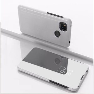 For Xiaomi Redmi 9C Plated Mirror Horizontal Flip Leather Case with Holder(Silver) (OEM)