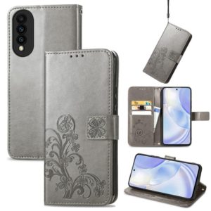 For Huawei nova 8 SE Youth Four-leaf Clasp Embossed Buckle Mobile Phone Protection Leather Case with Lanyard & Card Slot & Wallet & Bracket Function(Grey) (OEM)