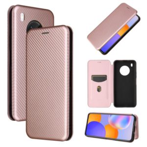 For Huawei Y9a Carbon Fiber Texture Horizontal Flip TPU + PC + PU Leather Case with Card Slot(Pink) (OEM)