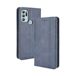 For Motorola Moto G60S Magnetic Buckle Retro Pattern Horizontal Flip Leather Case with Holder & Card Slot & Wallet(Blue) (OEM)