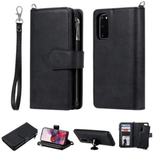 For Galaxy S20 2 in 1 Solid Color Zipper Shockproof Protective Case with Card Slots & Bracket & Photo Holder & Wallet Function(Black) (OEM)