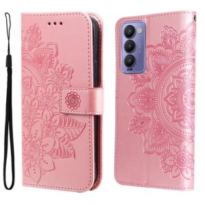 For Tecno Camon 18/18P 7-petal Flowers Embossed Flip Leather Phone Case(Rose Gold) (OEM)