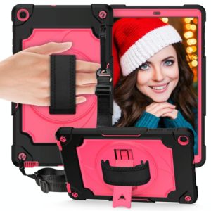 For Samsung Galaxy Tab A 10.1 (2019)/T515 360 Degree Rotation Turntable Contrast Color Robot Shockproof Silicone + PC Protective Case with Holder(Black + Rose Red) (OEM)