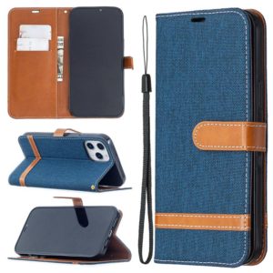 For iPhone 12 Pro Max Color Matching Denim Texture Horizontal Flip Leather Case with Holder & Card Slots & Wallet & Lanyard(Dark Blue) (OEM)