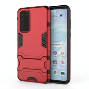 For Huawei P40 PC + TPU Shockproof Protective Case with Holder(Red) (OEM)