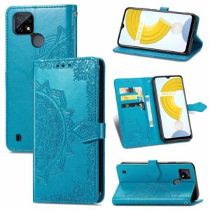 For OPPO Realme C21 Mandala Flower Embossed Horizontal Flip Leather Case with Holder & Three Card Slots & Wallet & Lanyard(Blue) (OEM)
