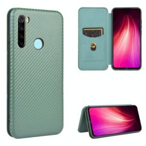 For Xiaomi Redmi Note 8 Carbon Fiber Texture Horizontal Flip TPU + PC + PU Leather Case with Card Slot(Green) (OEM)