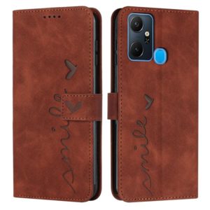 For Infinix Smart 6 Plus India Skin Feel Heart Pattern Leather Phone Case(Brown) (OEM)