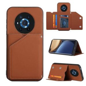 For Honor Magic3 Skin Feel PU + TPU + PC Back Cover Shockproof Case with Card Slots & Holder & Photo Frame(Brown) (OEM)