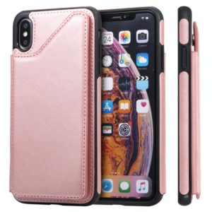 For iPhone XS Max Shockproof Calf Texture Protective Case with Holder & Card Slots & Frame(Rose Gold) (OEM)