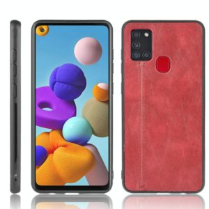 For Samsung Galaxy A21s Shockproof Sewing Cow Pattern Skin PC + PU + TPU Case(Red) (OEM)