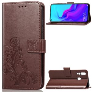Lucky Clover Pressed Flowers Pattern Leather Case for Huawei Nova 4, with Holder & Card Slots & Wallet & Hand Strap (Brown) (OEM)