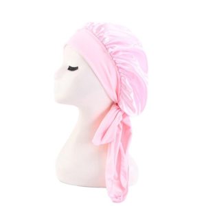 TJM-301-1 Faux Silk Adjustable Stretch Wide-Brimmed Night Hat Satin Ribbon Round Hat Shower Cap Hair Care Hat, Size: Free Size(Pink) (OEM)