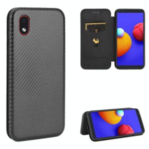 For Samsung Galaxy M01 Core / A01 Core Carbon Fiber Texture Horizontal Flip TPU + PC + PU Leather Case with Rope & Card Slot(Black) (OEM)