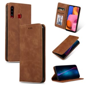 For Galaxy A20S Retro Skin Feel Business Magnetic Horizontal Flip Leather Case(Brown) (OEM)