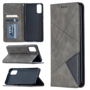 For OPPO Reno4 5G Rhombus Texture Horizontal Flip Magnetic Leather Case with Holder & Card Slots(Grey) (OEM)