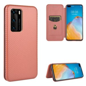 For Huawei P40 Carbon Fiber Texture Horizontal Flip TPU + PC + PU Leather Case with Card Slot(Brown) (OEM)