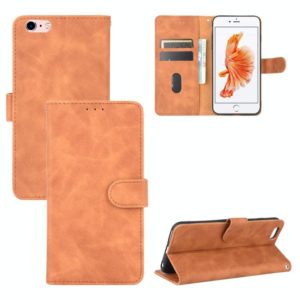 For iPhone 6 Plus & 6s Plus Solid Color Skin Feel Magnetic Buckle Horizontal Flip Calf Texture PU Leather Case with Holder & Card Slots & Wallet(Brown) (OEM)