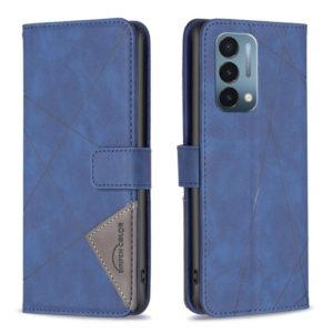 For OnePlus Nord N200 5G BF05 Magnetic Buckle Rhombus Texture Leather Phone Case(Blue) (OEM)