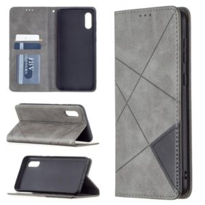 For Samsung Galaxy A02 Rhombus Texture Horizontal Flip Magnetic Leather Case with Holder & Card Slots(Grey) (OEM)
