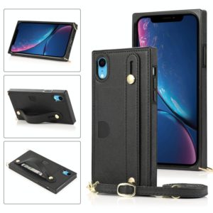 For iPhone XR Wrist Strap PU+TPU Shockproof Protective Case with Crossbody Lanyard & Holder & Card Slot(Black) (OEM)