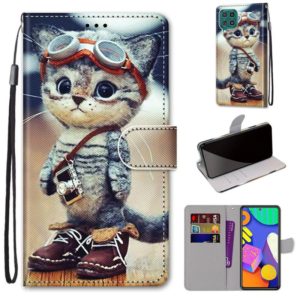 For Samsung Galaxy F62 / M62 Coloured Drawing Cross Texture Horizontal Flip PU Leather Case with Holder & Card Slots & Wallet & Lanyard(Leather Shoes Cat) (OEM)