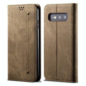 For Galaxy S10e Denim Texture Casual Style Horizontal Flip Leather Case with Holder & Card Slots & Wallet(Khaki) (OEM)