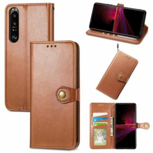 For Sony Xperia 1 III Solid Color Leather Buckle Phone Case with Lanyard & Photo Frame & Card Slot & Wallet & Stand Function(Brown) (OEM)