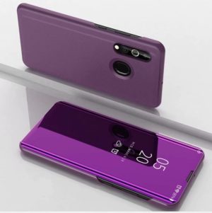 For Galaxy A20s Plated Mirror Horizontal Flip Leather Case with Holder(Purple) (OEM)