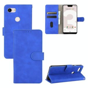 For Google Pixel 3 XL Solid Color Skin Feel Magnetic Buckle Horizontal Flip Calf Texture PU Leather Case with Holder & Card Slots & Wallet(Blue) (OEM)