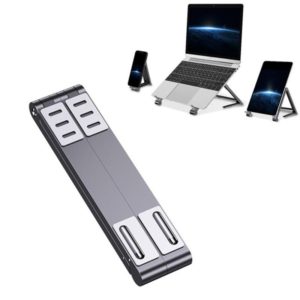 Metal Laptop Stand Computer Cooling Folding Mini Flat Raised Bracket(Gray) (OEM)