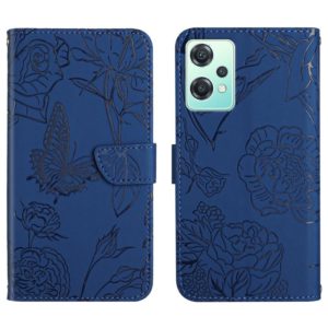 For OnePlus Nord CE2 Lite/Realme 9 Pro 5G/Realme V25 Skin Feel Butterfly Peony Embossed Leather Phone Case(Blue) (OEM)
