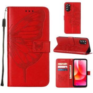 For Motorola Moto G 5G 2022 Embossed Butterfly Leather Phone Case(Red) (OEM)
