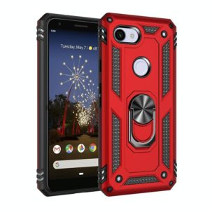 For Google Pixel 3a Shockproof TPU + PC Protective Case with 360 Degree Rotating Holder(Red) (OEM)