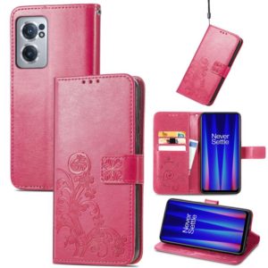 For OnePlus Nord CE 2 5G Four-leaf Clasp Embossed Buckle Leather Phone Case(Rose Red) (OEM)