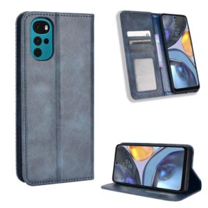 For Motorola Moto G22 Magnetic Buckle Retro Texture Leather Phone Case(Blue) (OEM)